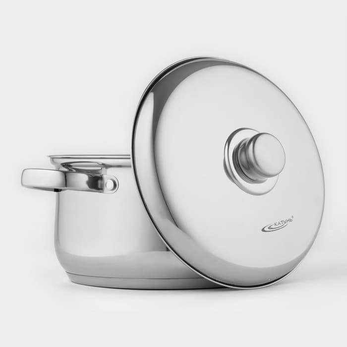 Кастрюля Катунь «Гретта», 4.5 л, d=22 см, с крышкой, капсульное дно, индукция, нержавеющая сталь, AISI - 201, хромированная