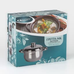 Кастрюля Катунь «Гретта», 4.5 л, d=22 см, с крышкой, капсульное дно, индукция, нержавеющая сталь, AISI - 201, хромированная
