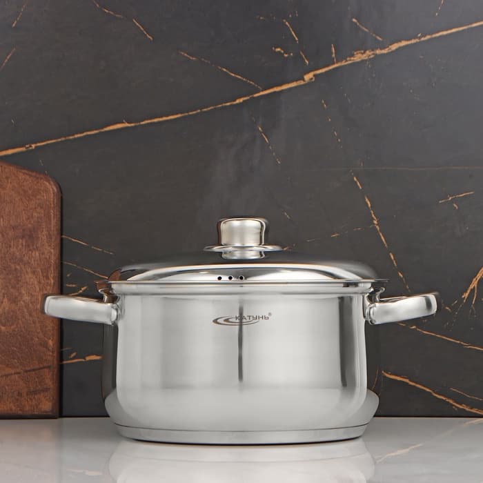 Кастрюля Катунь «Гретта», 4.5 л, d=22 см, с крышкой, капсульное дно, индукция, нержавеющая сталь, AISI - 201, хромированная