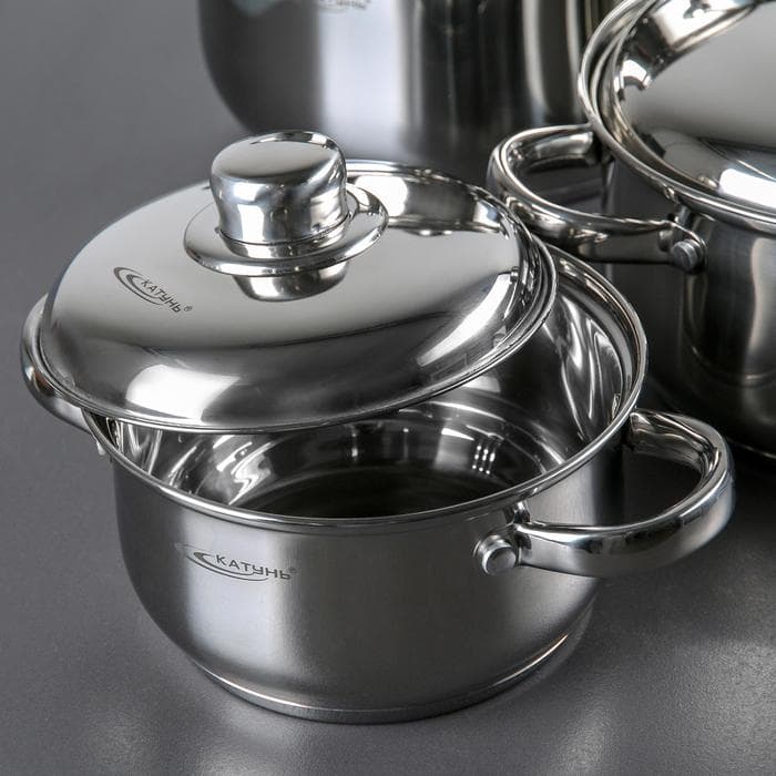 Набор кастрюль «Гретта», 4 предмета: 1.8 л, 2.5 л, 3.4 л, 4.5 л, капсульное дно, индукция, нержавеющая сталь, AISI - 201