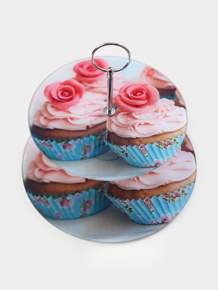 Этажерка-фруктовница круглая Доляна «Маффин», 2 яруса, d=25/20 см, стекло