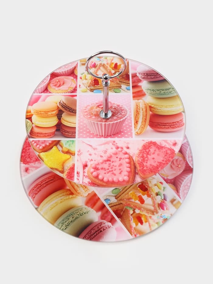 Этажерка-фруктовница круглая Доляна «Сладости», 2 яруса, d=25/20 см, стекло, розовая