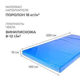 Мат, 200×100×10 см, цвет голубой
