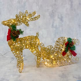 Светодиодная фигура «Олень с санями золотистый», олень: 40×50×16 см, сани: 40×25×10 см, металл, 220 В, свечение тёплое белое