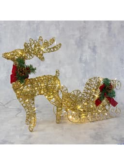 Светодиодная фигура «Олень с санями золотистый», олень: 40×50×16 см, сани: 40×25×10 см, металл, 220 В, свечение тёплое белое