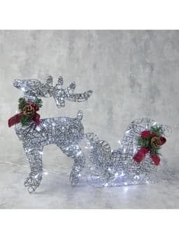 Светодиодная фигура «Олень с санями серебристый», олень: 40×50×16 см, сани: 40×25×10 см, металл, 220 В, свечение белое