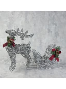 Светодиодная фигура «Олень с санями серебристый», олень: 40×50×16 см, сани: 40×25×10 см, металл, 220 В, свечение белое