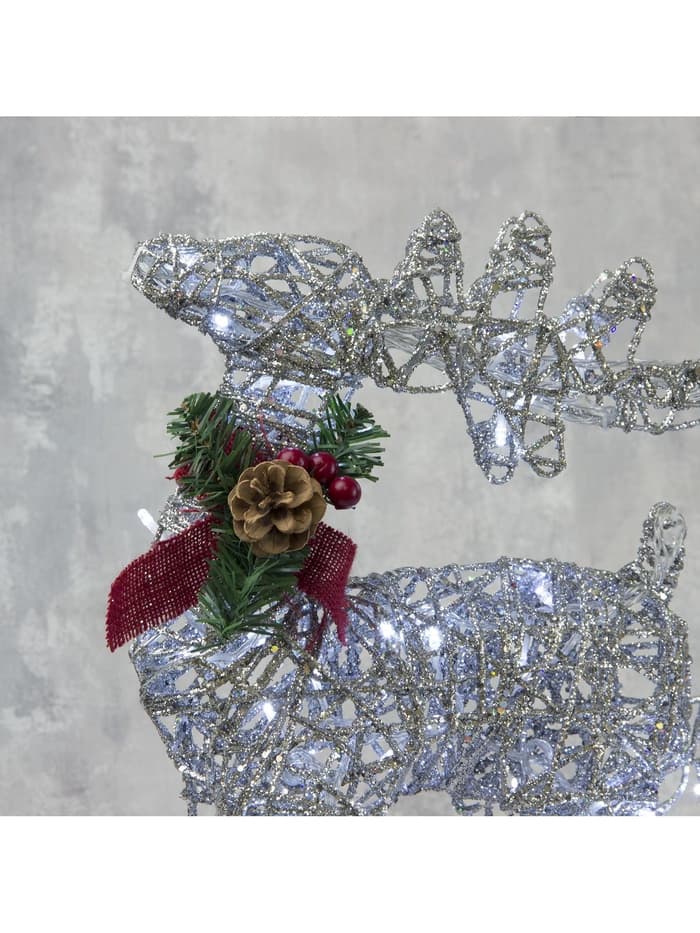 Светодиодная фигура «Олень с санями серебристый», олень: 40×50×16 см, сани: 40×25×10 см, металл, 220 В, свечение белое