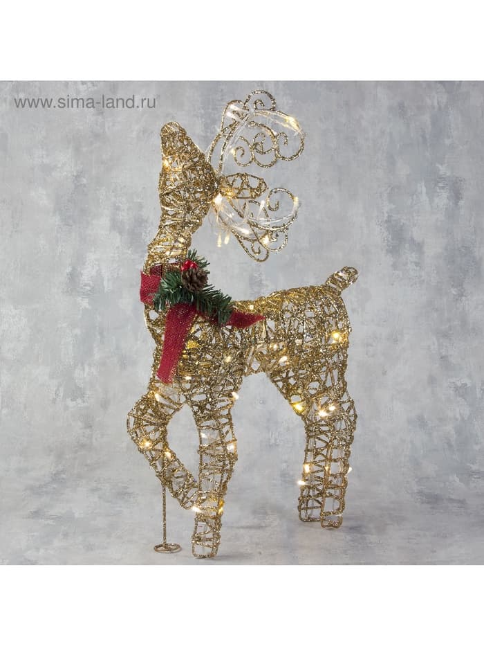 Светодиодная фигура «Олень золотистый» 40×60×18 см, металл, 220 В, свечение тёплое белое