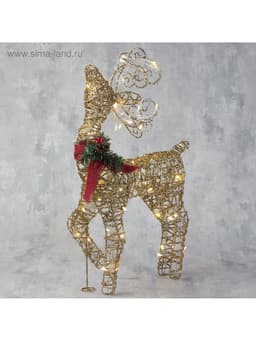 Светодиодная фигура «Олень золотистый» 40×60×18 см, металл, 220 В, свечение тёплое белое