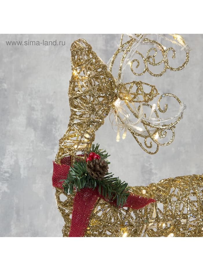 Светодиодная фигура «Олень золотистый» 40×60×18 см, металл, 220 В, свечение тёплое белое