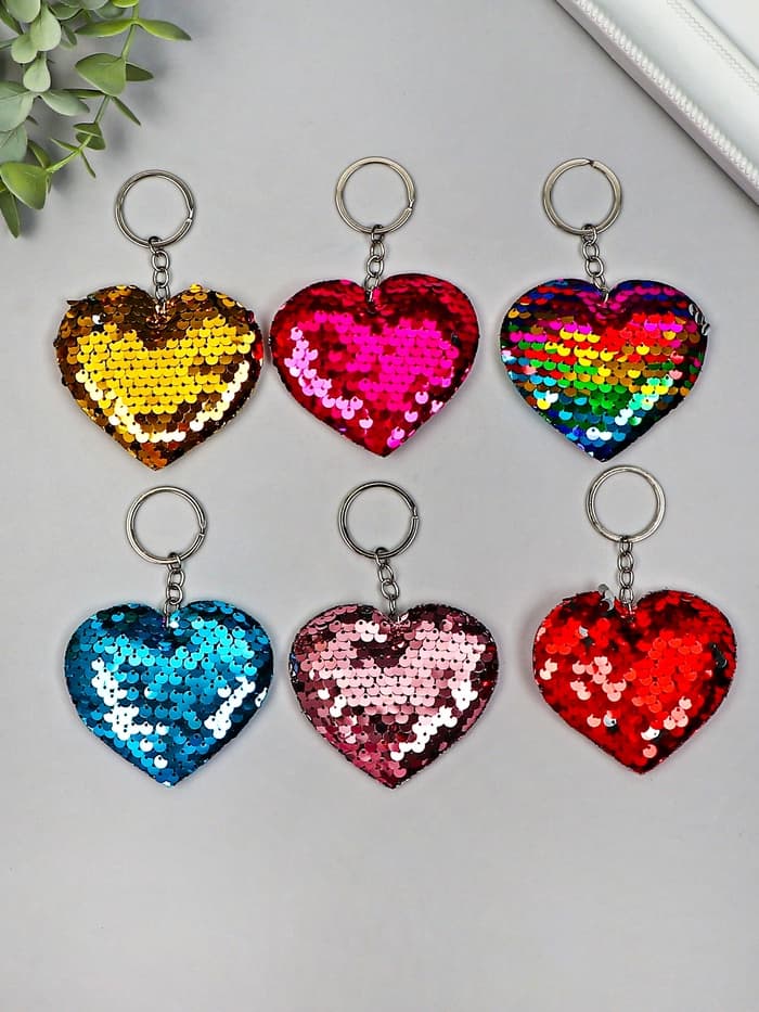 Брелок для ключей на кольце «Пайетки. Сердечко», текстиль, 9×8 см, МИКС