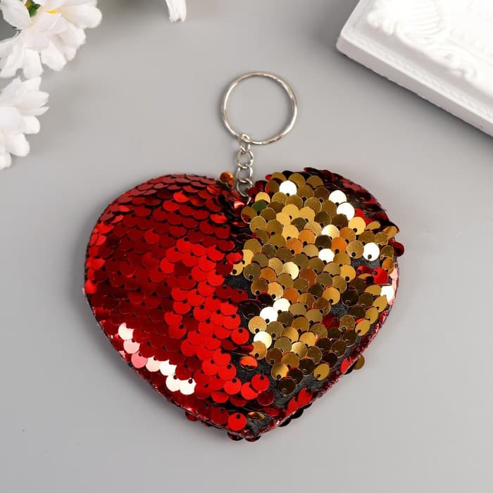 Брелок для ключей на кольце «Пайетки. Сердечко», текстиль, 9×8 см, МИКС