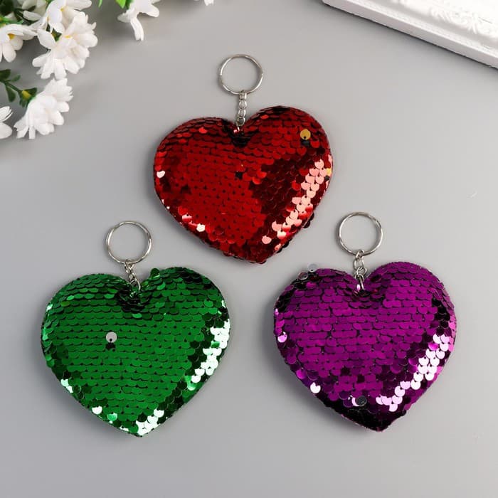 Брелок для ключей на кольце «Пайетки. Сердечко», текстиль, 9×8 см, МИКС