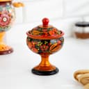 Конфетница с крышкой на ножке «Секрет», дерево, хохлома