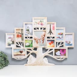 Фоторамка - коллаж на 12 фото 10×10 см, 10×15 см, 15×20 см «Семейное дерево», белая с золотом, 58×82 см