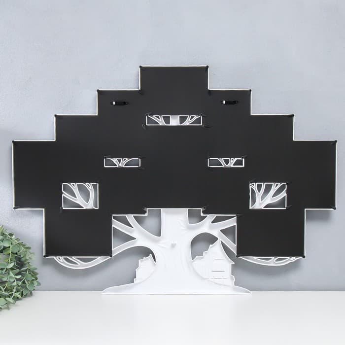 Фоторамка - коллаж на 12 фото 10×10 см, 10×15 см, 15×20 см «Семейное дерево», белая с золотом, 58×82 см