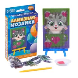 Алмазная мозаика с частичным заполнением на подставке для детей «Котик», 10×15 см