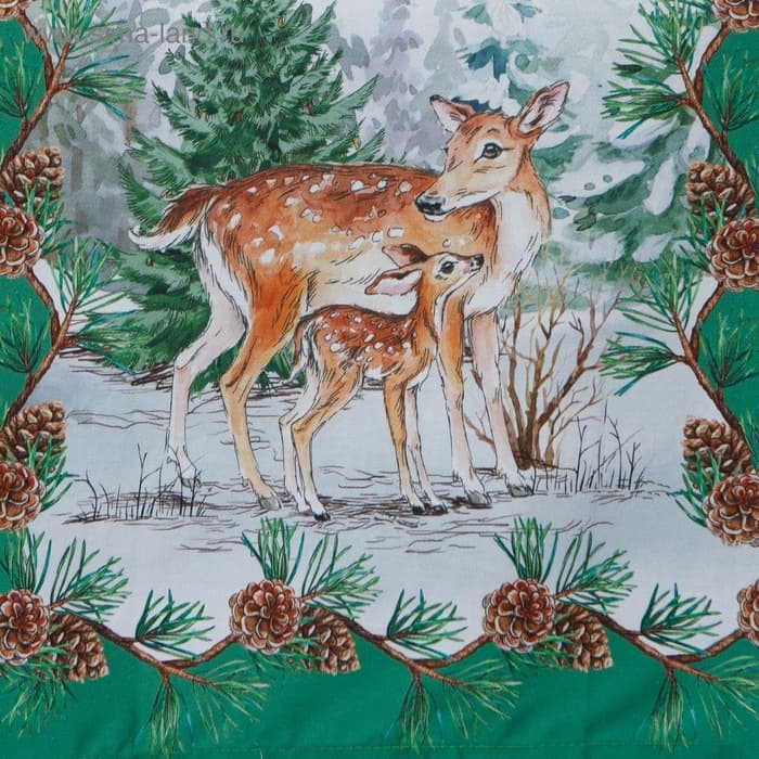 Дорожка новогодняя на стол «Этель. Новогодний лес» 40×147±3 см, 100% хлопок, саржа 190 г/м², белая/зелёная