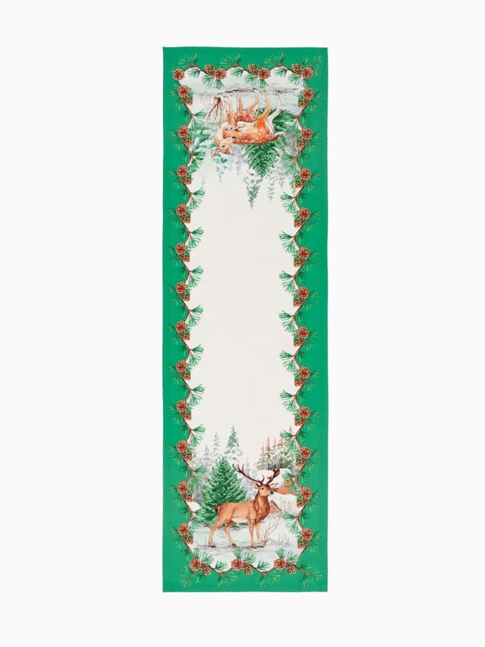 Дорожка новогодняя на стол «Этель. Новогодний лес» 40×147±3 см, 100% хлопок, саржа 190 г/м², белая/зелёная