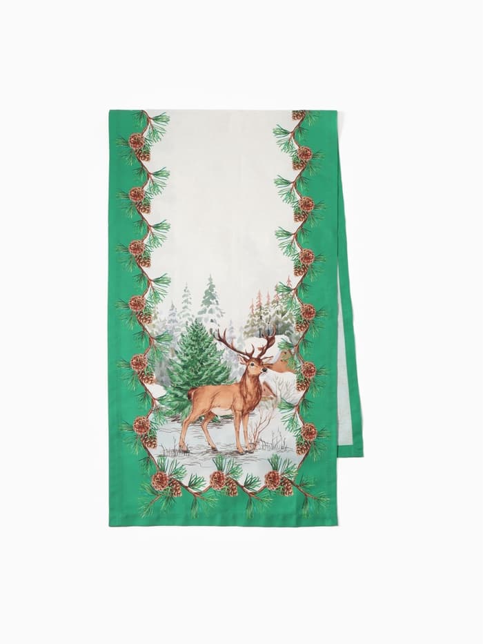 Дорожка новогодняя на стол «Этель. Новогодний лес» 40×147±3 см, 100% хлопок, саржа 190 г/м², белая/зелёная