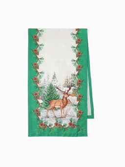 Дорожка новогодняя на стол «Этель. Новогодний лес» 40×147±3 см, 100% хлопок, саржа 190 г/м², белая/зелёная