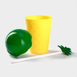 Стакан пластиковый с трубочкой и крышкой Доляна «Ананас», 450 мл, жёлтый