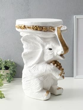 Фигура - подставка для мелочей «Слон сидя», столик, гипс, белое золото, 34×26×44 см