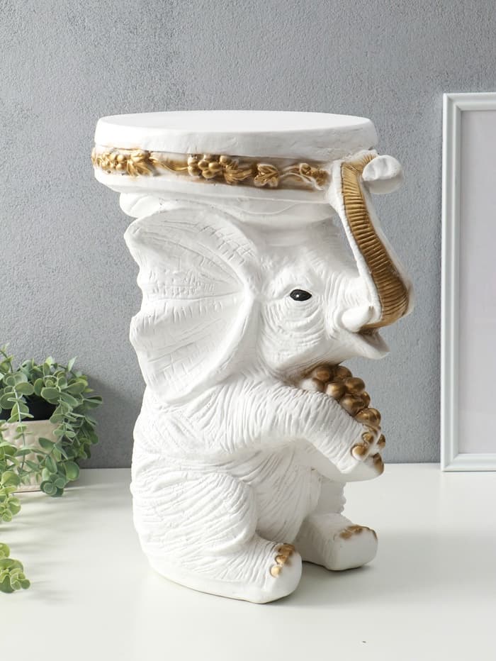 Фигура - подставка для мелочей «Слон сидя», столик, гипс, белое золото, 34×26×44 см