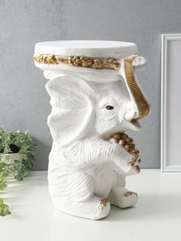 Фигура - подставка для мелочей «Слон сидя», столик, гипс, белое золото, 34×26×44 см
