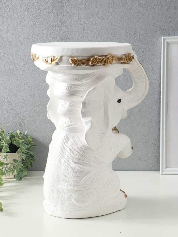 Фигура - подставка для мелочей «Слон сидя», столик, гипс, белое золото, 34×26×44 см