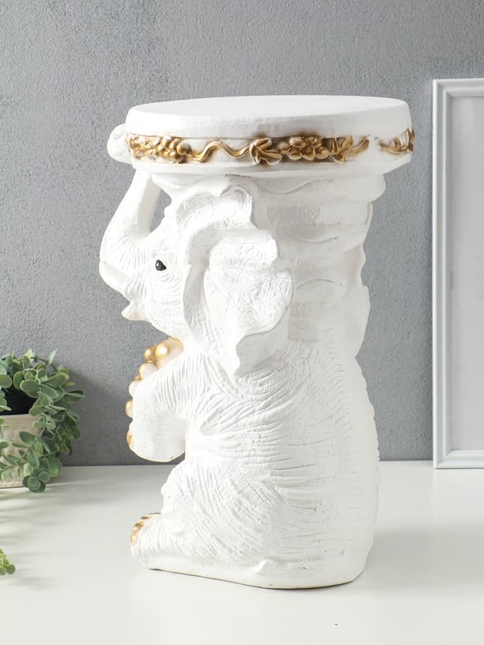 Фигура - подставка для мелочей «Слон сидя», столик, гипс, белое золото, 34×26×44 см