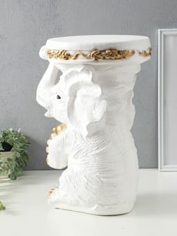 Фигура - подставка для мелочей «Слон сидя», столик, гипс, белое золото, 34×26×44 см