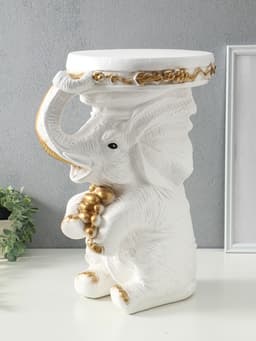 Фигура - подставка для мелочей «Слон сидя», столик, гипс, белое золото, 34×26×44 см