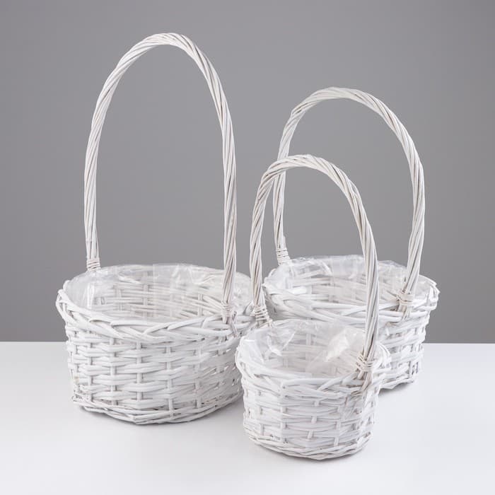 Корзина плетёная для хранения «Плетёнка», ива, круглая, белая, набор 3 шт.