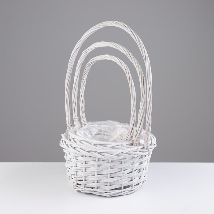 Корзина плетёная для хранения «Плетёнка», ива, круглая, белая, набор 3 шт.