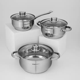 Набор кастрюль Катунь «Гретта», 3 предмета: кастрюли 2.2 л, 4.2 л, ковш 1.6 л, капсульное дно, индукция, нержавеющая сталь, AISI - 201