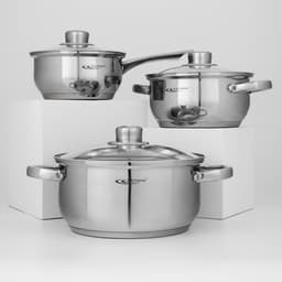 Набор кастрюль Катунь «Гретта», 3 предмета: кастрюли 2.2 л, 4.2 л, ковш 1.6 л, капсульное дно, индукция, нержавеющая сталь, AISI - 201