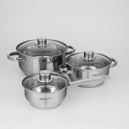 Набор кастрюль Катунь «Гретта», 3 предмета: кастрюли 2.2 л, 4.2 л, ковш 1.6 л, капсульное дно, индукция, нержавеющая сталь, AISI - 201