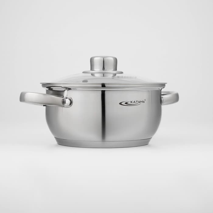 Набор кастрюль Катунь «Гретта», 3 предмета: кастрюли 2.2 л, 4.2 л, ковш 1.6 л, капсульное дно, индукция, нержавеющая сталь, AISI - 201