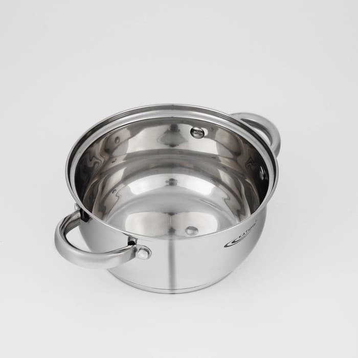 Набор кастрюль Катунь «Гретта», 3 предмета: кастрюли 2.2 л, 4.2 л, ковш 1.6 л, капсульное дно, индукция, нержавеющая сталь, AISI - 201