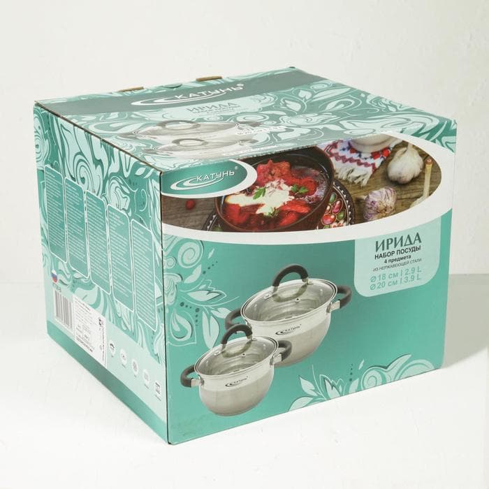 Набор кастрюль Катунь «Ирида», 2 предмета: 2.9 л, 3.9 л, капсульное дно, индукция, нержавеющая сталь, AISI - 201
