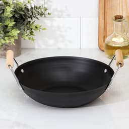 Сковорода - Вок Доляна «Жаклин», d=24.5 см, деревянные ручки, углеродистая сталь, чёрная