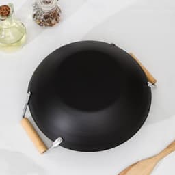 Сковорода - Вок Доляна «Жаклин», d=24.5 см, деревянные ручки, углеродистая сталь, чёрная