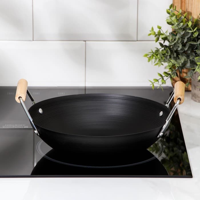 Сковорода - Вок Доляна «Жаклин», d=24.5 см, деревянные ручки, углеродистая сталь, чёрная