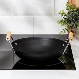 Сковорода - Вок Доляна «Жаклин», d=24.5 см, деревянные ручки, углеродистая сталь, чёрная