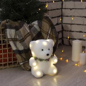 Светодиодная фигура «Мишка» 15×16×12 см, флок, от батареек CR2032×2, свечение тёплое белое