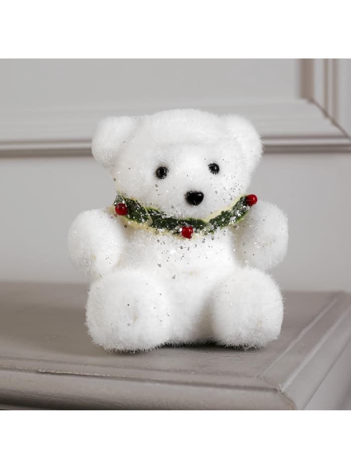 Светодиодная фигура «Мишка» 15×16×12 см, флок, от батареек CR2032×2, свечение тёплое белое