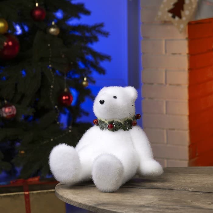 Светодиодная фигура «Мишка» 16×17×20 см, флок, от батареек CR2032×2, свечение тёплое белое