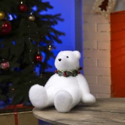 Светодиодная фигура «Мишка» 16×17×20 см, флок, от батареек CR2032×2, свечение тёплое белое